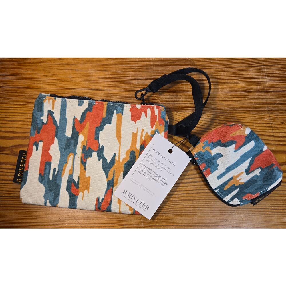 R.Riveter Lucy Orange & Green Camo Wristlet & Mini Set NWT